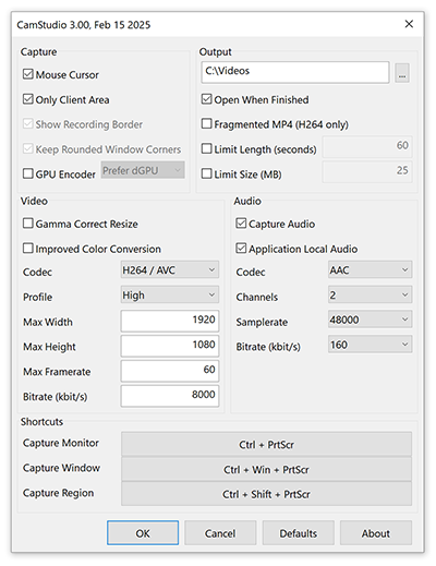 CamStudio 3 screen recording interface showing the main capture window